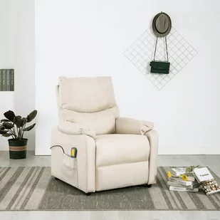 vidaXL Lumarko Rozkładany fotel masujący, elektryczny, kremowy, obity tkaniną 3073635 - Fotele - miniaturka - grafika 1