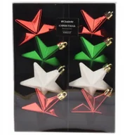 Bombki - Bombki choinkowe nietłukące gwiazdki czerwone zielone białe 6,5 cm 8 szt. - miniaturka - grafika 1