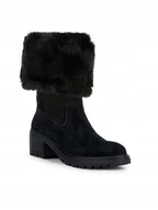 Botki damskie - GEOX BOTKI SKÓRZANE ZA KOSTKĘ OCIEPLANE CZARNE 39 JTA - miniaturka - grafika 1