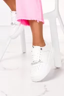 Sneakersy damskie - Białe sneakersy z łańcuchem na platformie sznurowane Casu MB-120 - miniaturka - grafika 1