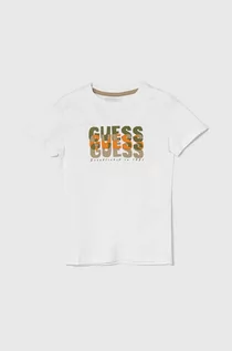 Koszulki dla chłopców - Guess t-shirt bawełniany dziecięcy kolor biały z nadrukiem - grafika 1