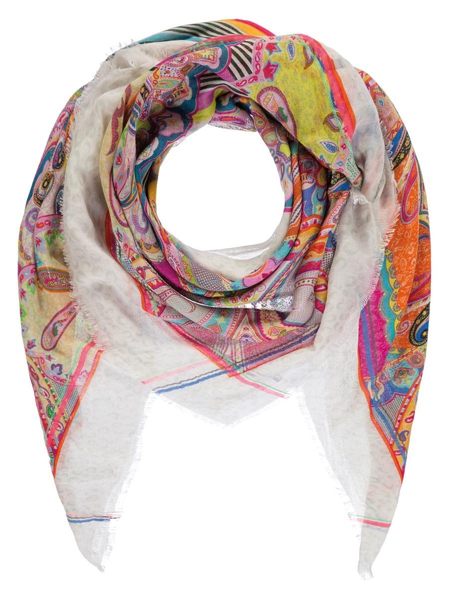 Szalik damski z wzorem paisley biały Passigatti