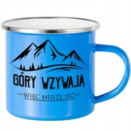Kubki - KUBEK STALOWY Emaliowany NIEBIESKI 250ml GÓRY WZYWAJĄ więc Muszę Iść Wzory - miniaturka - grafika 1