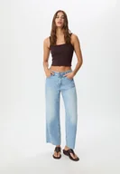 Spodnie damskie - Stradivarius D96 Jeansy proste skrócone ŚREDNI NIEBIESKI DENIM 42 - miniaturka - grafika 1