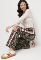 Spodnie damskie - Beżowo-Brązowe Jeansy z Bawełny o Szerokim Kroju Ozdobione Lampasami Eliniae - miniaturka - grafika 1