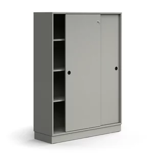 Zamykana szafa przesuwna QBUS, 3 półki, cokół, uchwyty, 1636x1200x400 mm, jasnoszary - Szafy biurowe - miniaturka - grafika 1