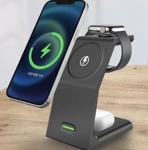 Ładowarka indukcyjna magnetyczna do IPHONE 13 14 15 16 APPLE iWATCH 3w1 15W czarna - Ładowarki do telefonów - miniaturka - grafika 1