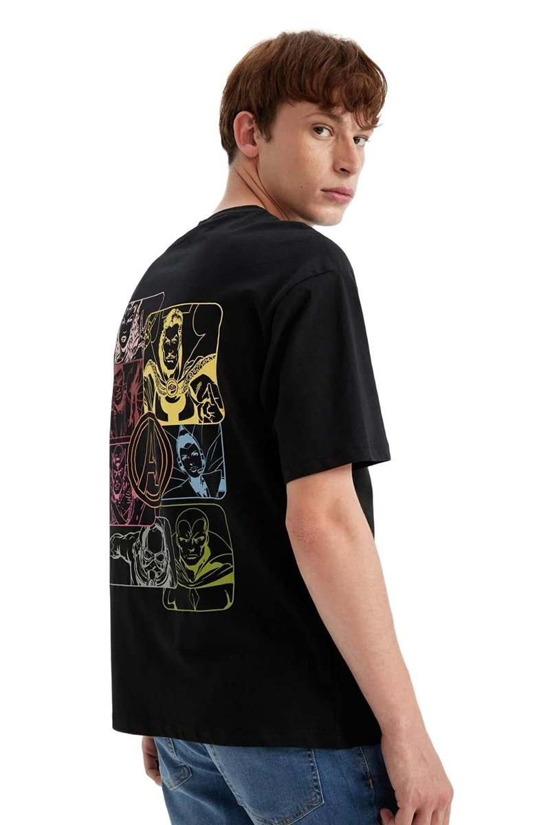 DEFACTO CZARNY T-SHIRT MĘSKI Z NADRUKIEM NA PLECACH OKRĄGŁY DEKOLT XS 5DA