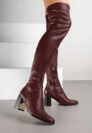 Kozaki damskie - Bordowe Kozaki za Kolano na Słupku Vionel - miniaturka - grafika 1