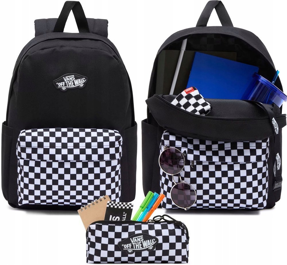 VANS ZESTAW 2W1 PLECAK + PIÓRNIK SZKOLNY OLD SKOOL CZARNY SZACHOWNICA