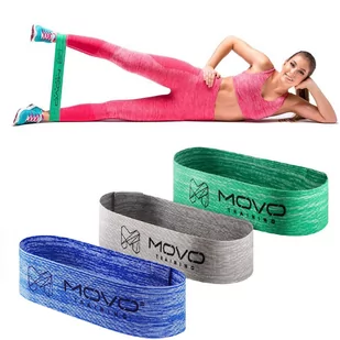 Zestaw trzech materiałowych gum Mini Band - różne opóry - pętle oporowe do ćwiczeń wzmacniających, mobilizacji stawów i aktywacji mięśni (MOVO  MINI B - Gumy, taśmy, ekspandery - miniaturka - grafika 1