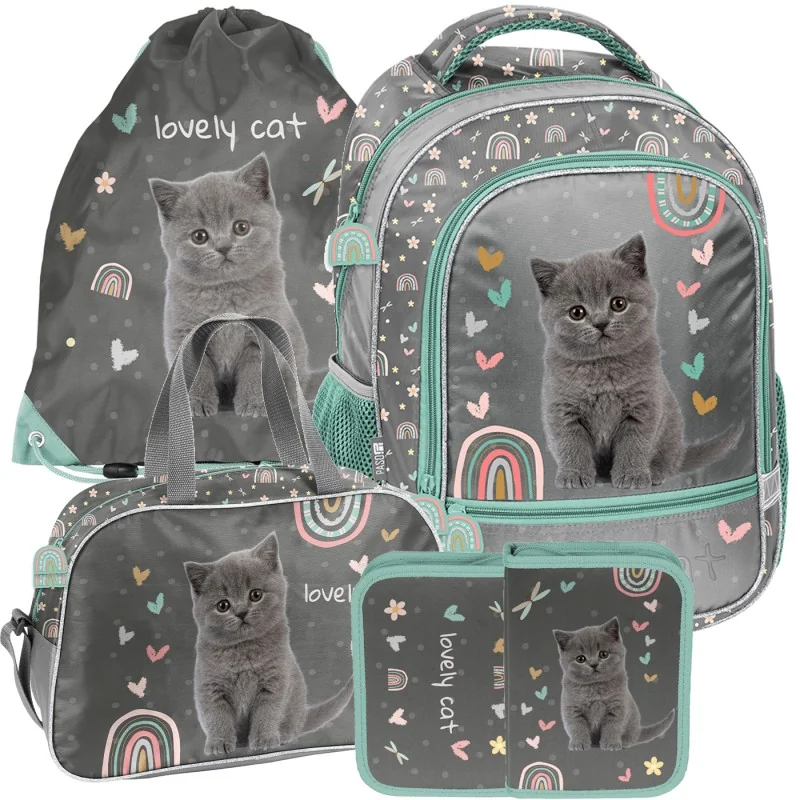 ZESTAW szkolny plecak tornister torba piórnik Lovely Cat Kotek
