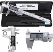 Suwmiarki i mikrometry - Suwmiarka metalowa elektroniczna inox + etui 0-200mm/8in - miniaturka - grafika 1