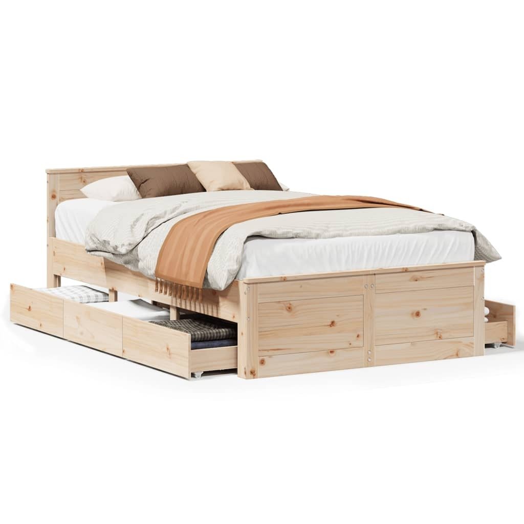 vidaXL Łóżko z litego drewna bez materaca z zagłówkiem 135x190 cm sosna