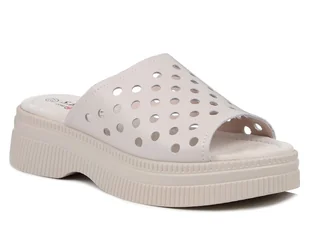 Klapki damskie na platformie S.Barski LR51-537 beżowe skórzane ażurowe-39 - Klapki i japonki damskie - miniaturka - grafika 1