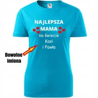 Koszulki i topy damskie - Damska Koszulka na Dzień Mamy Najlepsza mama na świecie na Prezent dla Niej turkusowy XXL - miniaturka - grafika 1