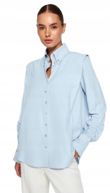 TRENDYOL BŁĘKITNA KOSZULA Z MARSZCZONYMI RĘKAWAMI I KOŁNIERZYKIEM 36 5AA