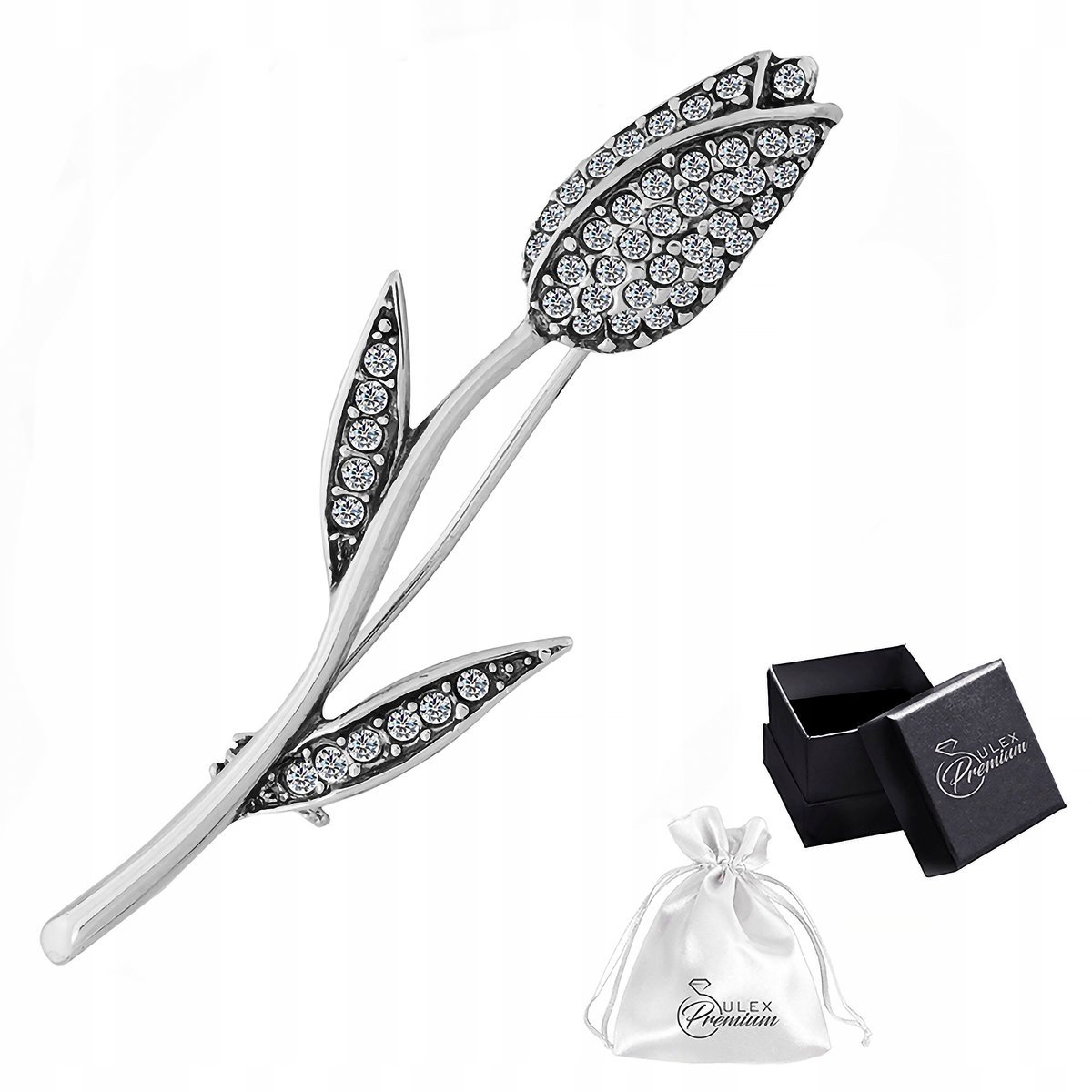 Broszka srebro pr. 925 Elegancka Oksydowana Brosza Tulipan z Cyrkoniami