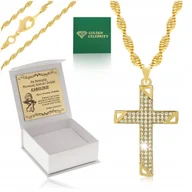 Biżuteria dla dzieci - ZŁOTY NASZYJNIK SINGAPUR + KRZYŻYK CYRKONIE 18K + GRAWER STAL CHIRURGICZNA - miniaturka - grafika 1