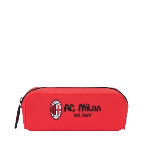 AC Milan - Silikonowy piórnik z zamkiem błyskawicznym, uchwyt na długopisy, ołówki, czerwony