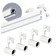 Lampy sufitowe - Zestaw szynowy 3 fazowy szyna 1m+1m, 4x Lampa, łącznik L Biały komplet - miniaturka - grafika 1