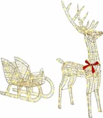 Ozdoby bożonarodzeniowe - vidaXL Renifer ciągnący sanie Ciepła biel 70 x 26 x 128,5 cm PET - miniaturka - grafika 1