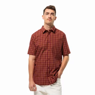 Męska koszula z krótkim rękawem Jack Wolfskin HOT SPRINGS SHIRT M deep ruby check - XXL - Koszule męskie - miniaturka - grafika 1