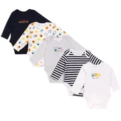 Body dla niemowląt - 5x Bawełniane grantowo-białe body Potworek, OEKO-TEX 0-3 m 62 cm - miniaturka - grafika 1