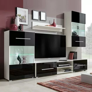 Meble do salonu z szafką pod TV i podświetleniem LED, 5 elementów, czarne - Meblościanki - miniaturka - grafika 1