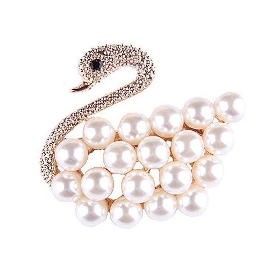 Broszka łabędź z dużymi perłami złoto