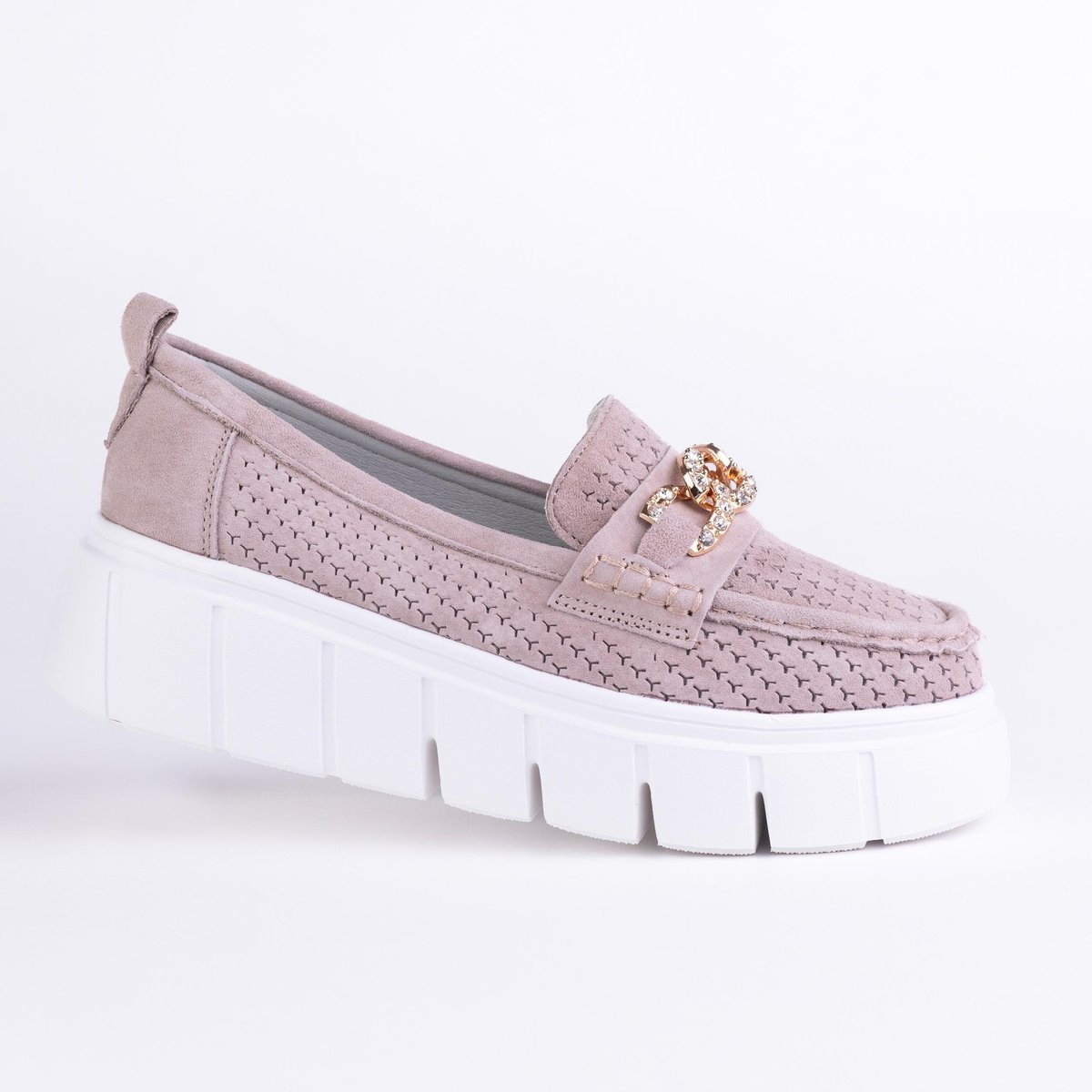 Mokasyny damskie ażurowe GOODIN GD-FT-127 skóra zamsz ażurek beż 41