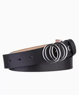 Paski - PUCCINI Czarny skórzany pasek damski z ozdobną klamrą rozmiar l - miniaturka - grafika 1