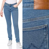 Spodnie damskie - Wrangler SLIM Static Stone DOPASOWANE PROSTE WYSOKI STAN BLUE DżINS W30 L32 - miniaturka - grafika 1