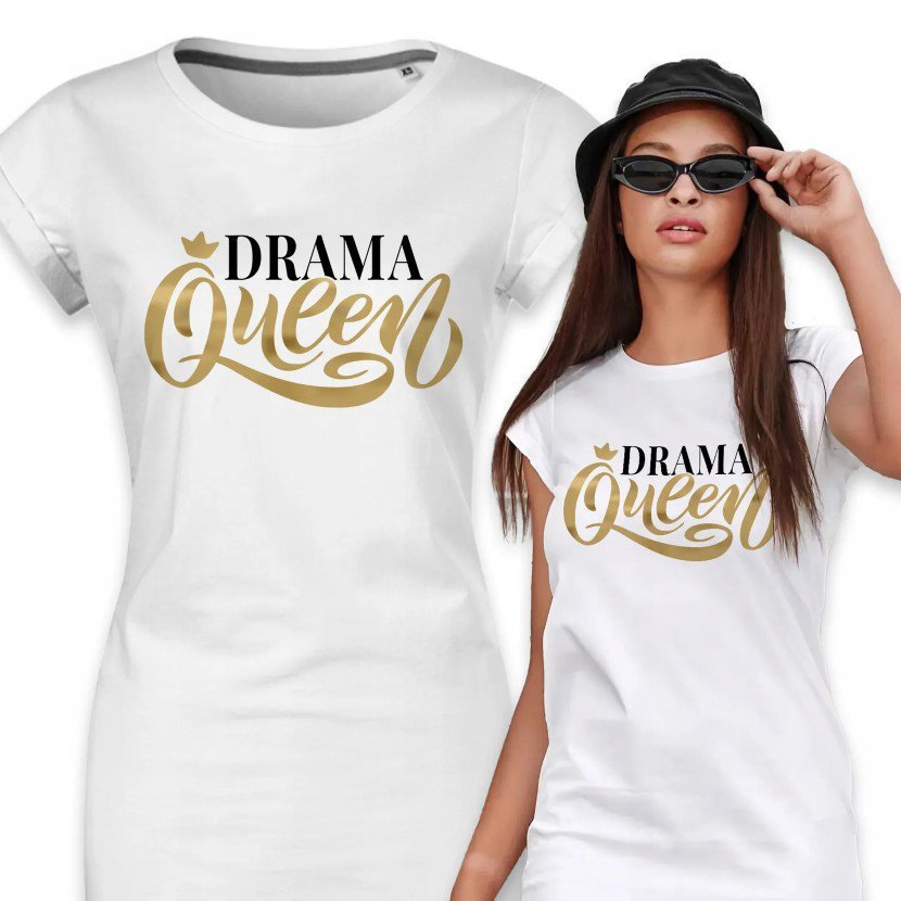 PIŻAMA DAMSKA BIAŁA Koszula Nocna Wygodna Na Prezent DRAMA QUEEN Wzory - S