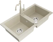 Zlewozmywaki z baterią - Mexen Mario zlewozmywak granitowy 2-komorowy z baterią kuchenną Carla, beżowy - 6504-69-670700-69 - miniaturka - grafika 1