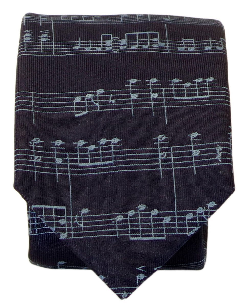 Granatowy krawat w nuty na pięciolinii D371