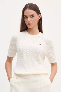 Tommy Hilfiger sweter bawełniany kolor beżowy lekki WW0WW41787 - Swetry damskie - miniaturka - grafika 1