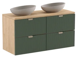 Szeroka szafka pod umywalkę z szufladami szałwiowy + orzech C5-D04 - Szafki łazienkowe - miniaturka - grafika 1