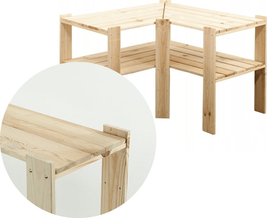 Wamar-Sosenka MAXI Regał Narożny Drewniany 64x80x50 cm 2 Półki pełne Surowy Drewno sosnowe Naturalny MAXI-2WP