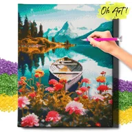 Zabawki kreatywne - DIAMOND PAINTING 5D z RAMĄ Krajobraz Haft Diamentowy Duży Łódź na rzece Mozaika 40x50 cm - miniaturka - grafika 1