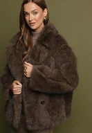 Kurtki damskie - Brązowa Dwurzędowa Kurtka Futerko o Fasonie Oversize Asinella - miniaturka - grafika 1