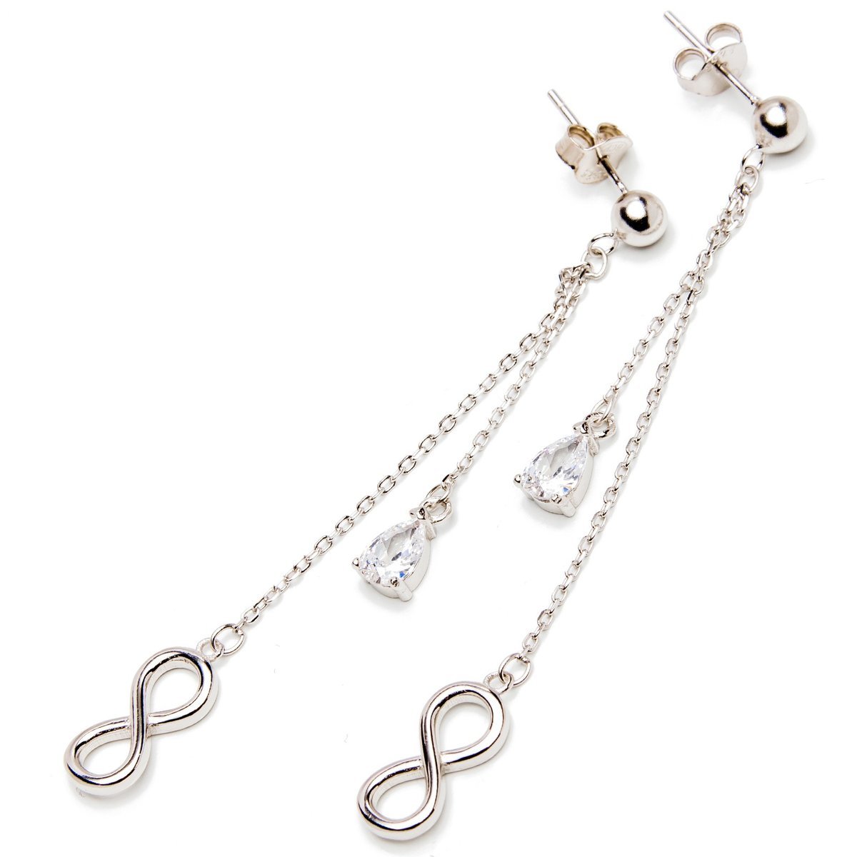 Srebrne kolczyki nieskończoność na łańcuszku