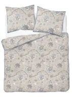 Pościel - Pościel perkal z bizą 200x220 5242b beżowa kwiaty - miniaturka - grafika 1