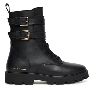 Botki Tommy Hilfiger Biker Laceup FW0FW08986 Czarny - Botki damskie - miniaturka - grafika 1