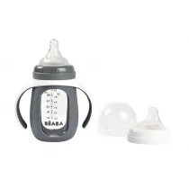Beaba Szklana butelka treningowa w silikonowej osłonce 2w1 Mineral grey 210 ml - Butelki dla niemowląt - miniaturka - grafika 1