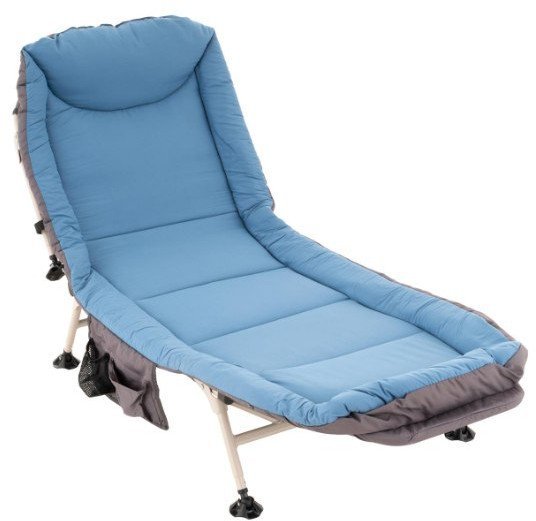 Leżak kempingowy z poduszką, niebiesko-szary