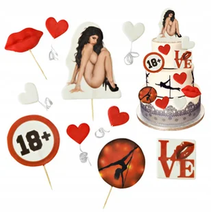 FIGURKA CUKROWA topper na tort URODZINY KOBIETA ozdoby na tort LOVE 18+ - Dodatki do ciast w proszku - miniaturka - grafika 1