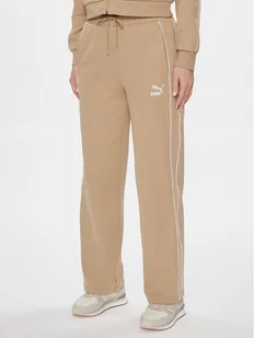 Puma Spodnie dresowe T7 624212 Beżowy Relaxed Fit - Spodnie sportowe damskie - miniaturka - grafika 1