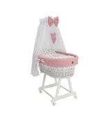 Łóżeczka i kojce - Wiklinowy kosz Mojżesza LENA biały z pościelą wafelkową różową. - miniaturka - grafika 1