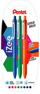 Długopisy - Pentel IZee długopis, wysuwany, z metalowym klipsem, blister de 3 niebieski/zielony/pomarańczowy. - miniaturka - grafika 1